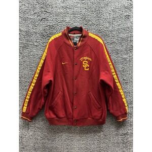 USC Trojans Nike Wool Letterman Jacket Mens L‎ Red Embroidered Snap Up Varsity